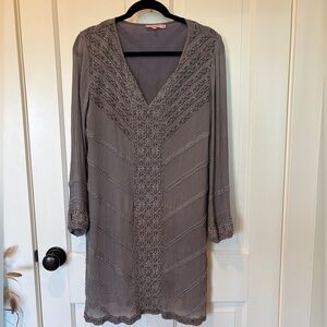 Calypso St. Barth Grey Silk Beaded Dress